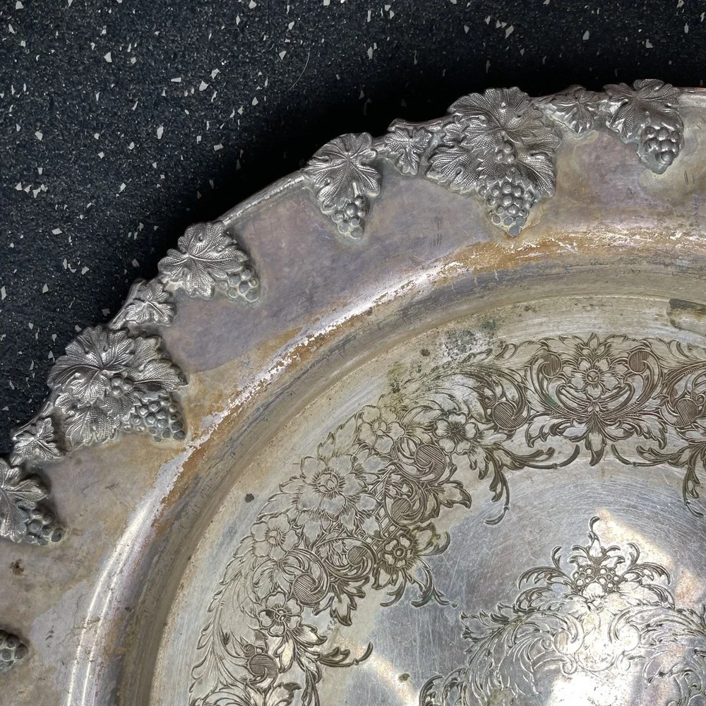 Vtg International Silver Co 115 Footed Silver Plated Plate Grapes‎ Leaves 16